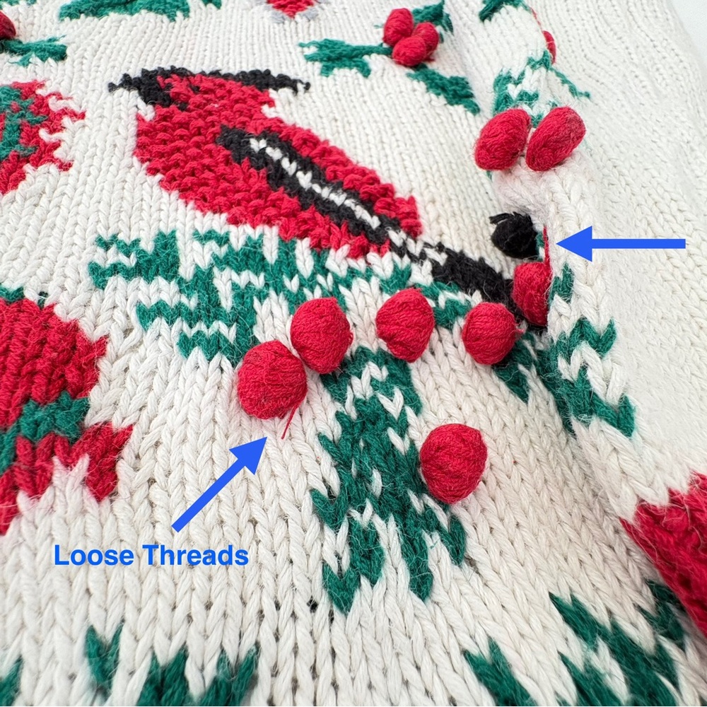 Vintage Holiday Cardinal Cardigan | Poinsettia Christmas Sweater | Cotton | M - Picture 7 of 9